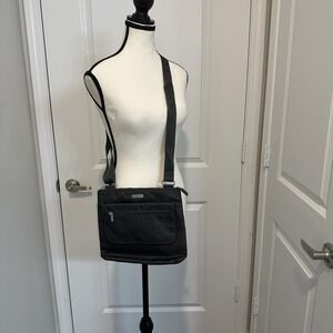 Baggallini Dark Gray Crossbody Travel Bag Purple Lining Adjustable‎ Strap